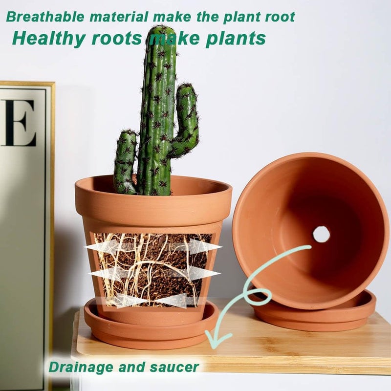 vensovo 8 Inch Clay Pot for Plant with Saucer - 2 Pack Large Terra Cotta Plant Pot with Drainage Hole, Clay Planters Pot, Terracotta pot for Indoor Outdoor Plant - Image 4